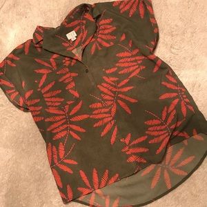 Green and orange floral Hawaiian print shirt